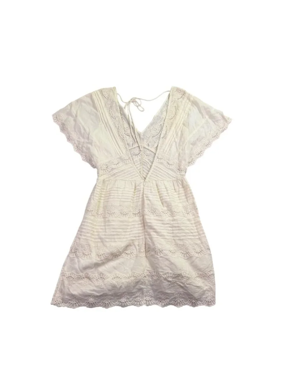 Amuse Society Womens White Cotton Lace Embroidered Mini Dress Boho Style Size S